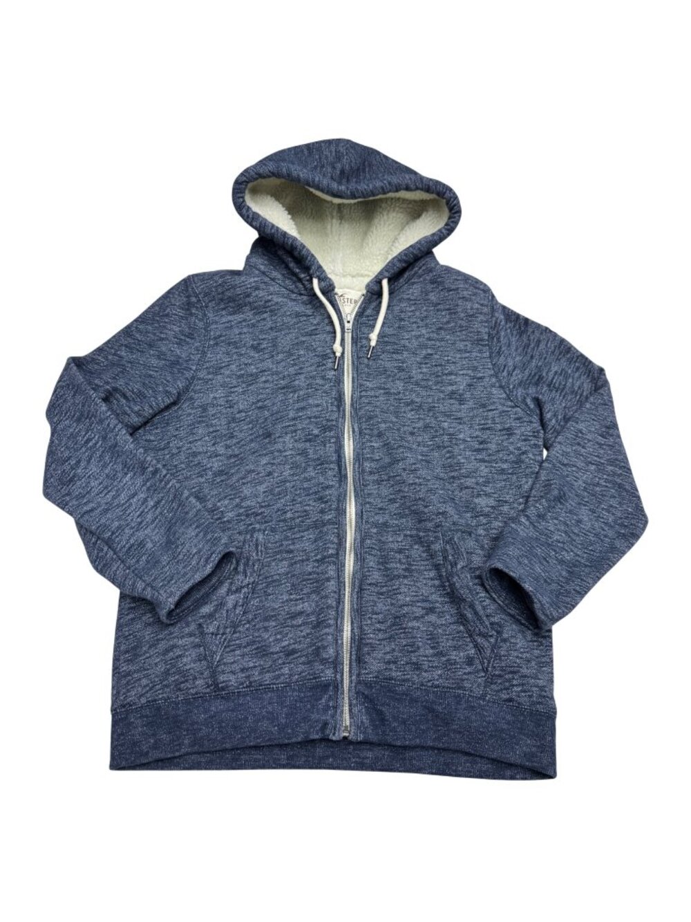 Hollister Sherpa-Lined Full Zip Hoodie Jacket Navy Blue Pockets, Size M